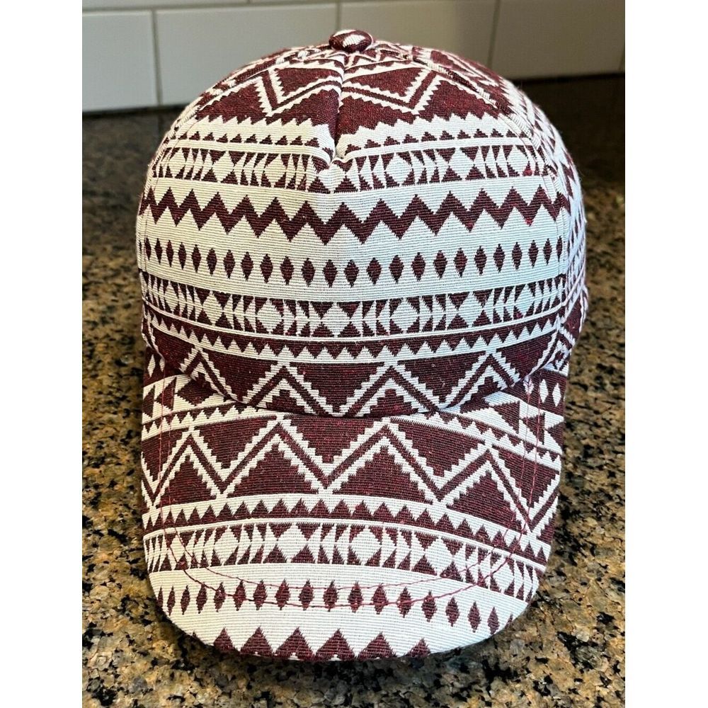 Aztec Print 5-Panel Unisex Hat Cap Red White Strap Back‎ Adjustable Hook & Loop